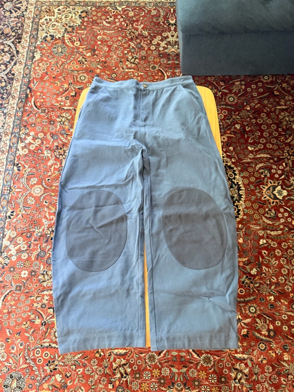 Women's barrel Leg pants with Knee Patches - Blue